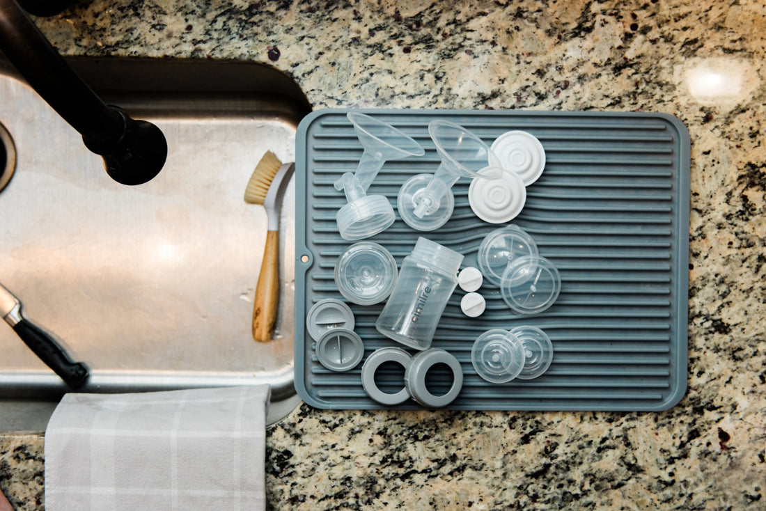 Cimilre pump parts cleaned on the kitchen counter